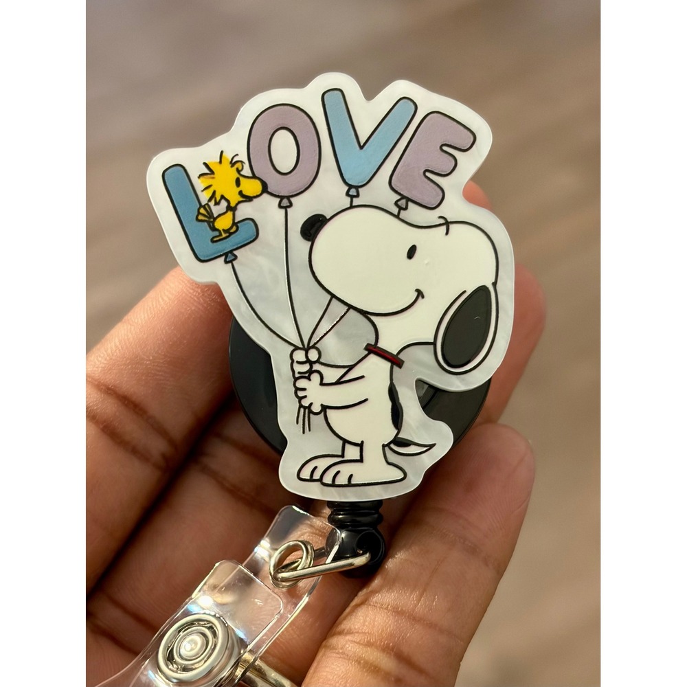 Snoopy Peanuts LOVE Retractable Badge Reel Woodstock ID Holder Nurse Medical